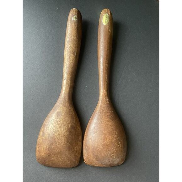Vintage Hand Made Monkey Pod Wood Salad Serving Spoons 12” Made In Philippines - Picture 2 of 6